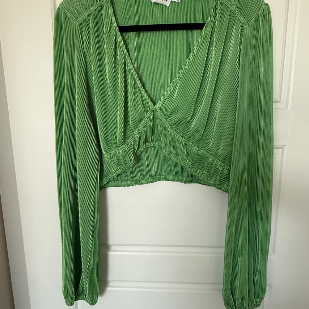Princess Polly Vibrant Green Crop Top Balloon Sleeve Women's Size 12